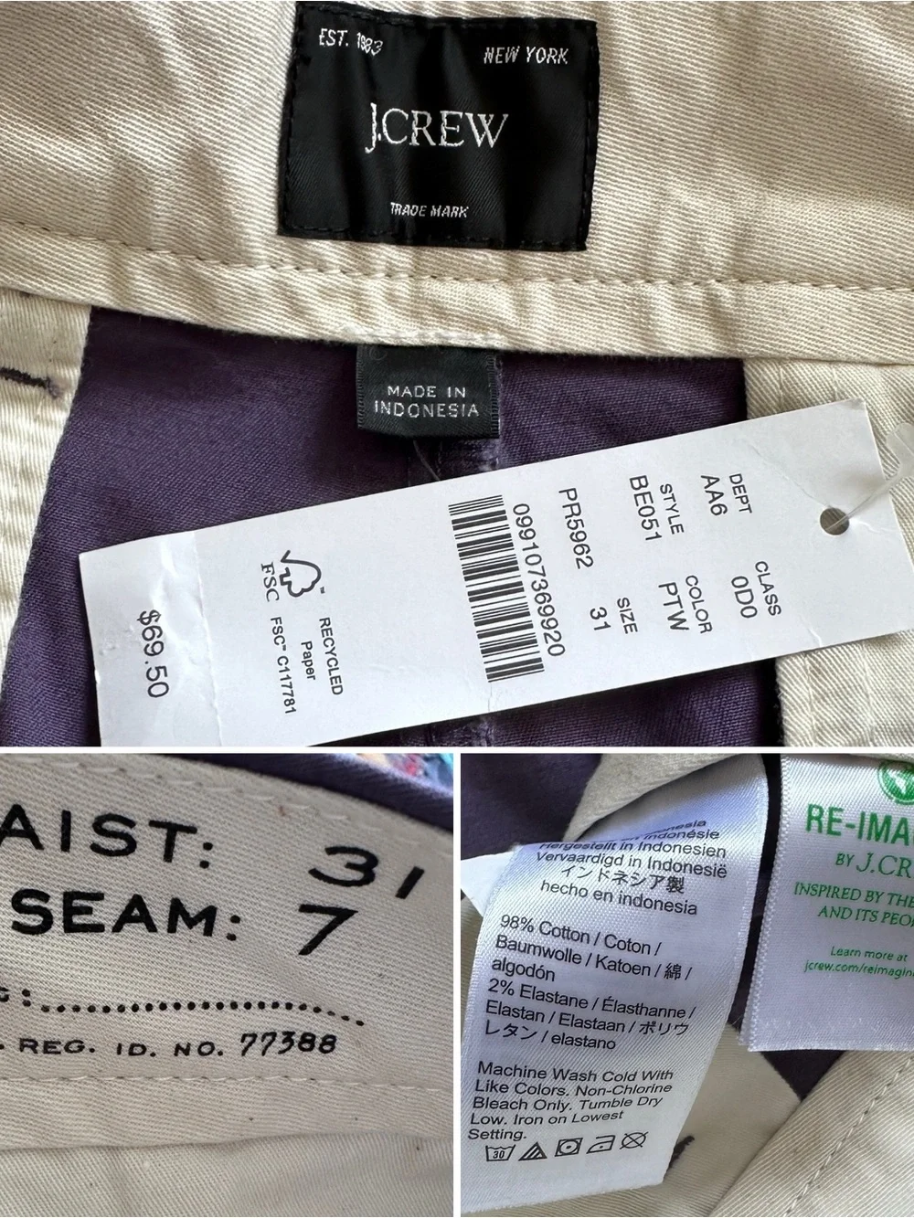 NWT J.Crew 7” Chino Short in Purple Twilight Men’s Size 31 Preppy Summer ASO TV